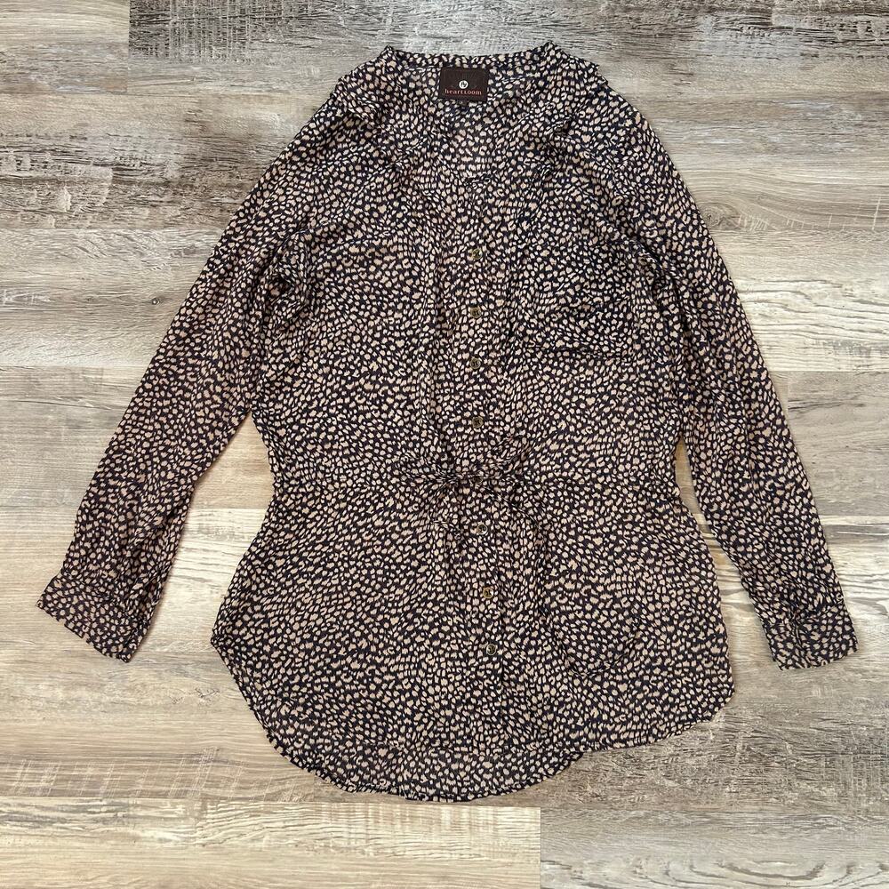 Heartloom Blouse Animal Print Rayon Ruffle Neck Tie Waist Indie Small